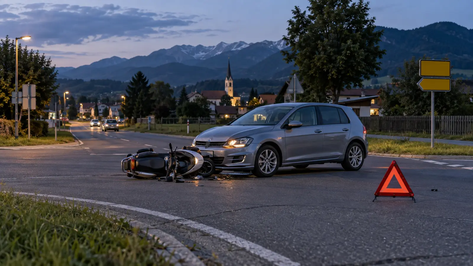 KI-Symbolbild einer abgesicherten Unfallstelle mit Moped und Pkw in der Steiermark